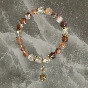 Fire Quartz (8mm) and Clear Quartz (8MM) Bracelet with removable Crown Charm